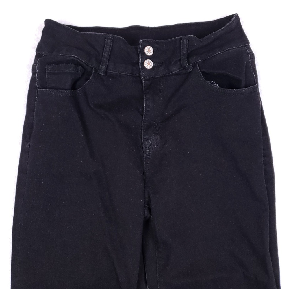 SIDEFEEL High Waisted Jeans 10 Black Straight Leg Raw Hem Stretch Denim‎ - Picture 2 of 11